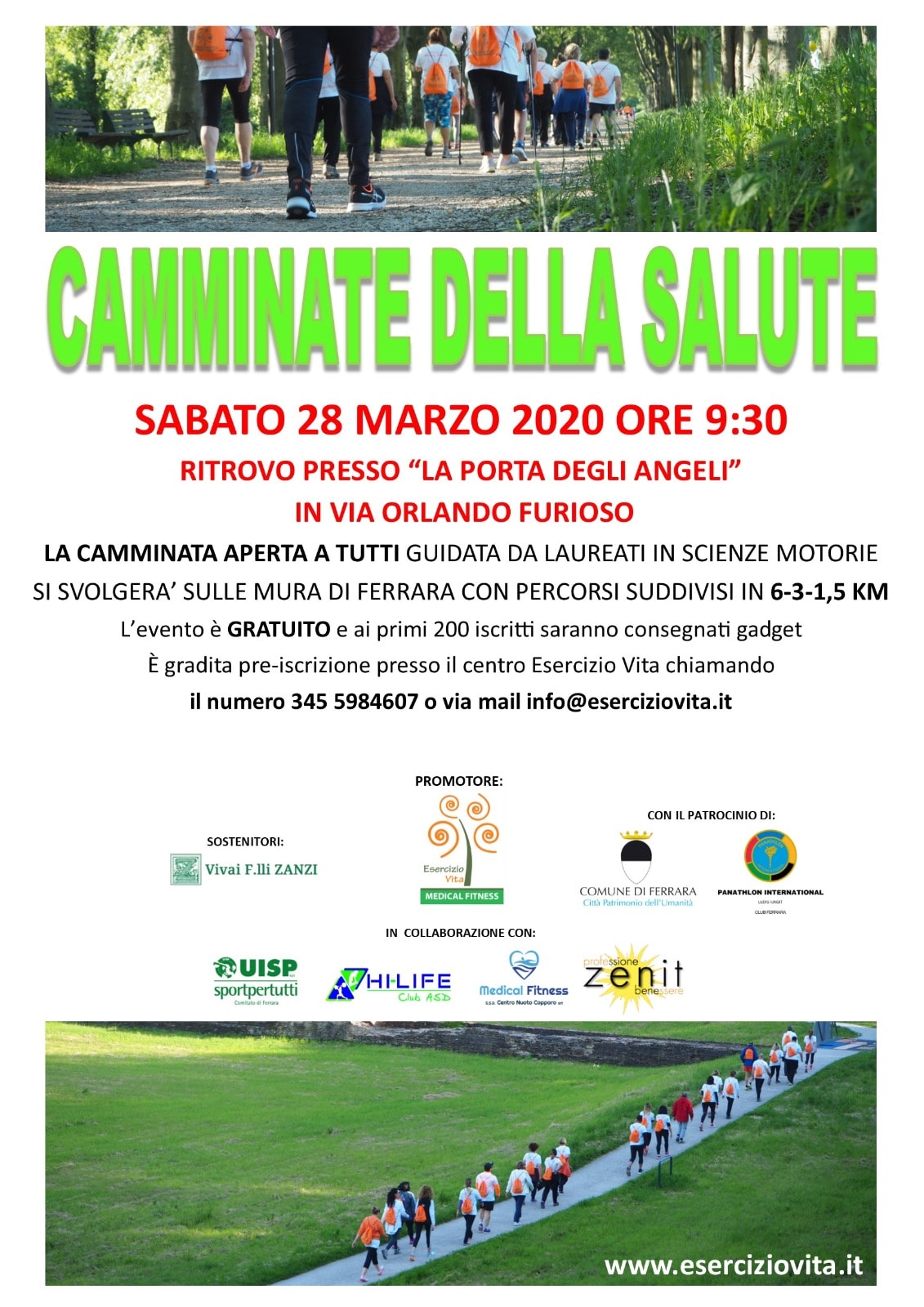 Camminate della Salute 28 marzo 2020 Mura di Ferrara Esercizio Vita 